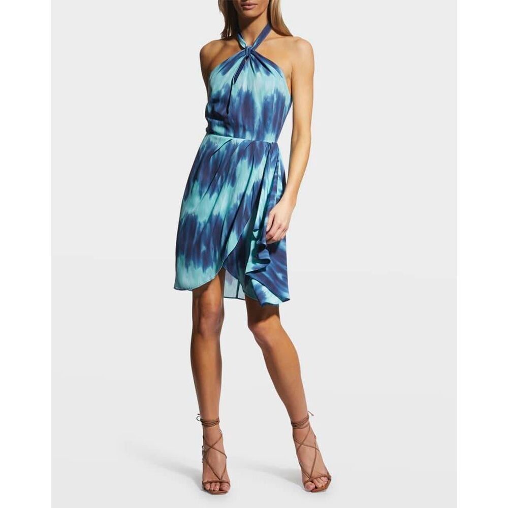Toccin Pleated Sarong Halter Dress 2 Tie Dye Designer Luxury